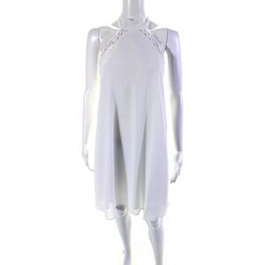 Ellelauri Women's High Neck Sleeveless Crochet Trim Midi Dress White Size S